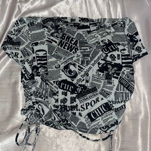 Size:large black, and white shirt crop top